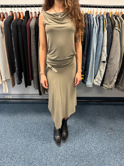 Plein Sud 00’s Wrap Asymmetrical Khaki Long Skirt