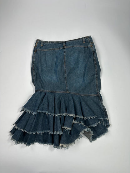 Pleins Sud 90’s Asymetrical Mid Length Fluffy Light Denim Skirt