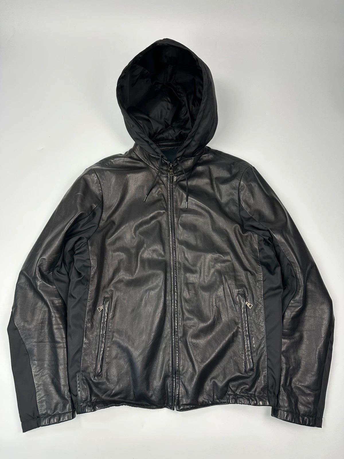 Prada Sport FW2010 Leather & Nylon Black Hooded Jacket