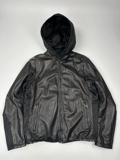 Prada Sport FW2010 Leather & Nylon Black Hooded Jacket