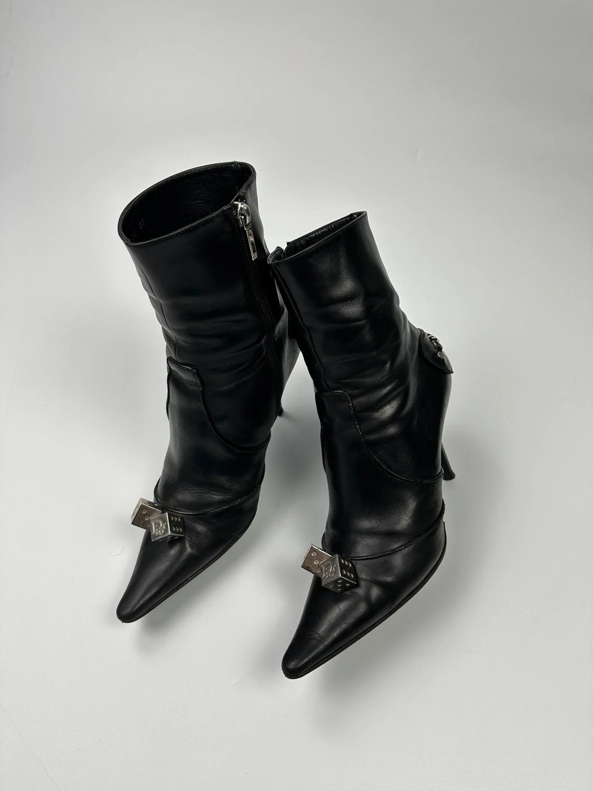 Dior By John Galliano AW04 Dice Black Leather Boots Heels