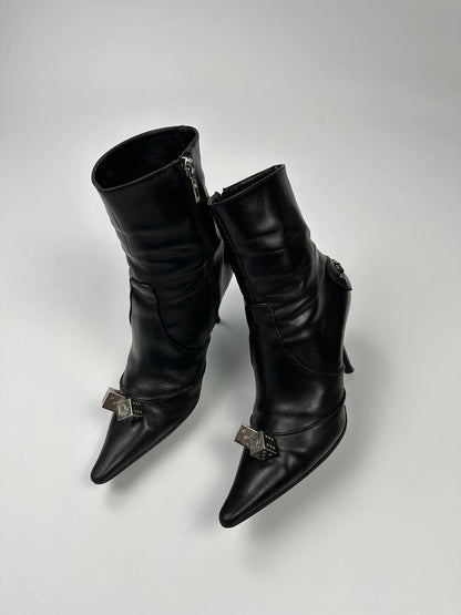 Dior By John Galliano AW04 Dice Black Leather Boots Heels