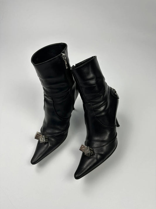 Dior By John Galliano AW04 Dice Black Leather Boots Heels