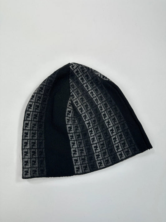 Fendi Black & Grey Wool Multi Monogram FF Logo Beanie