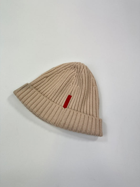 Prada Sport Early 00’s Beige Ribbed Wool Beanie RedTab