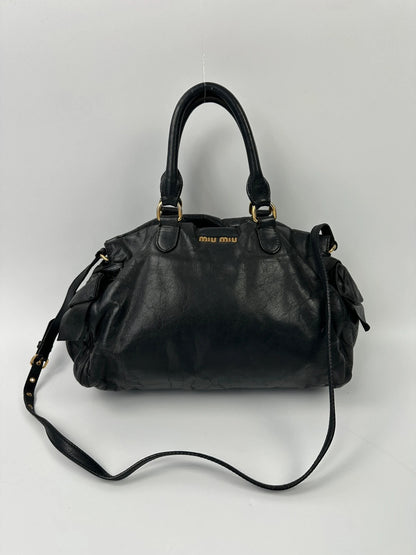 Miu Miu Black Leather Bow Bag HandBag Shoulder Bag Straps