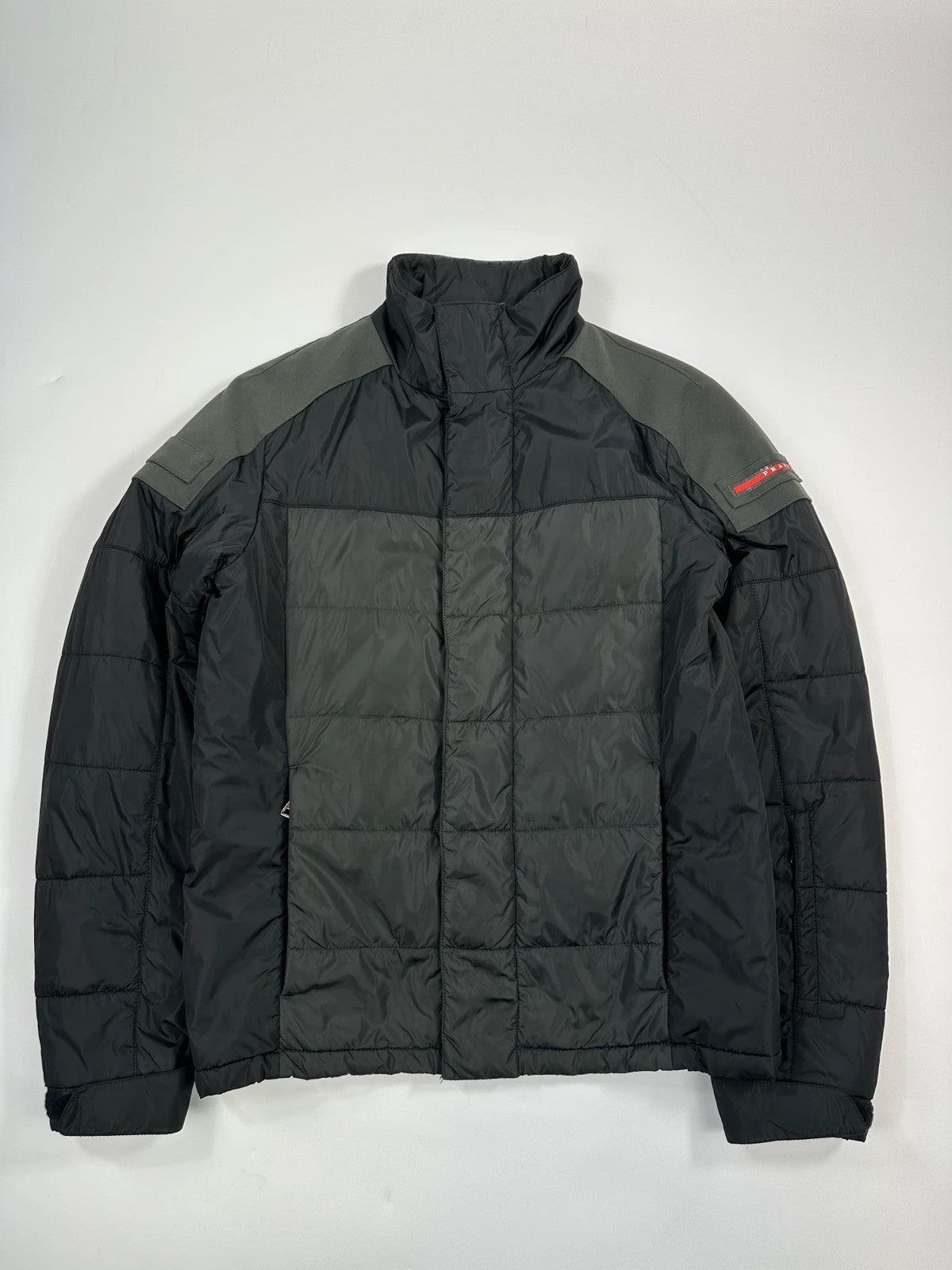 Prada Sport FW2010 ColorBlocking Black & Khaki Green Padded Quilted Nylon Jacket