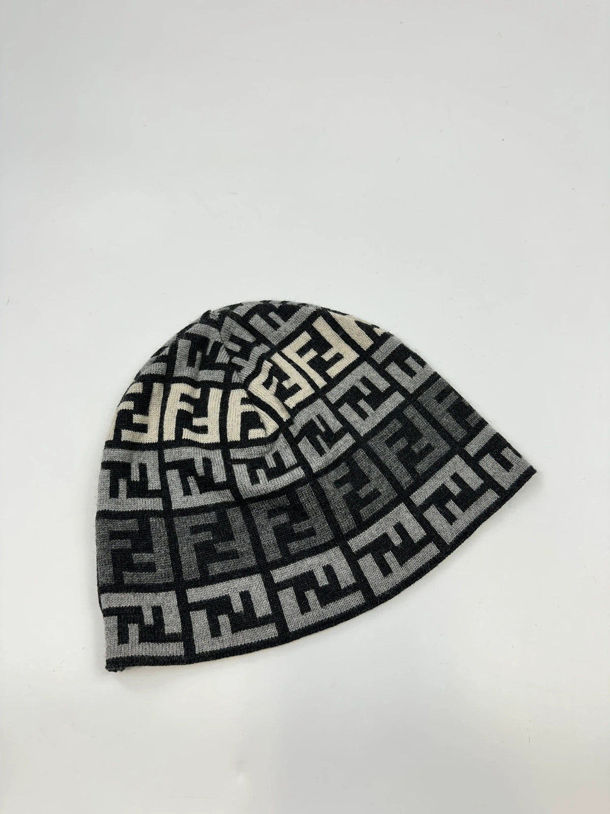 Fendi FF Monogram Grey & Black Zucca Wool Beanie