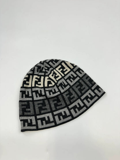 Fendi FF Monogram Grey & Black Zucca Wool Beanie