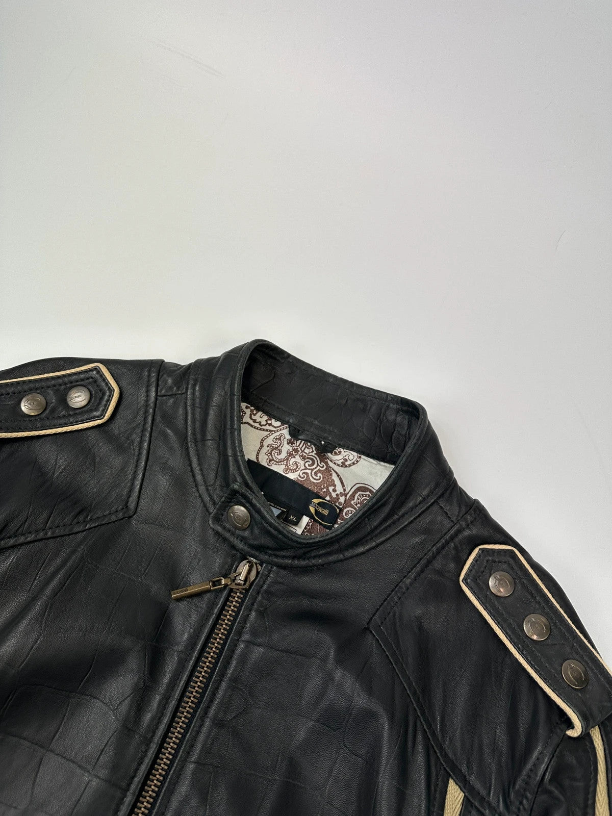 Roberto Cavalli 00’s Black Leather Stamped Jacket