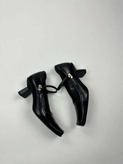Prada Milano SS1998 Black Leather Mirror Heels Pumps Mary Jane
