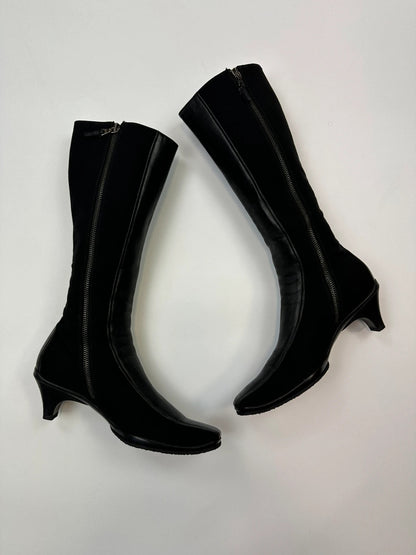 Prada Milano 00’s High Neoprenne Leather Heels Black Boots