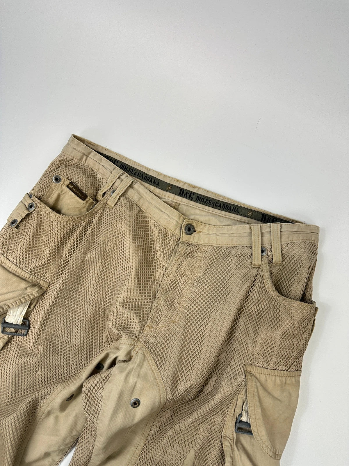 Dolce & Gabbana SS2003 Beige Mesh Layer Cargo Pants