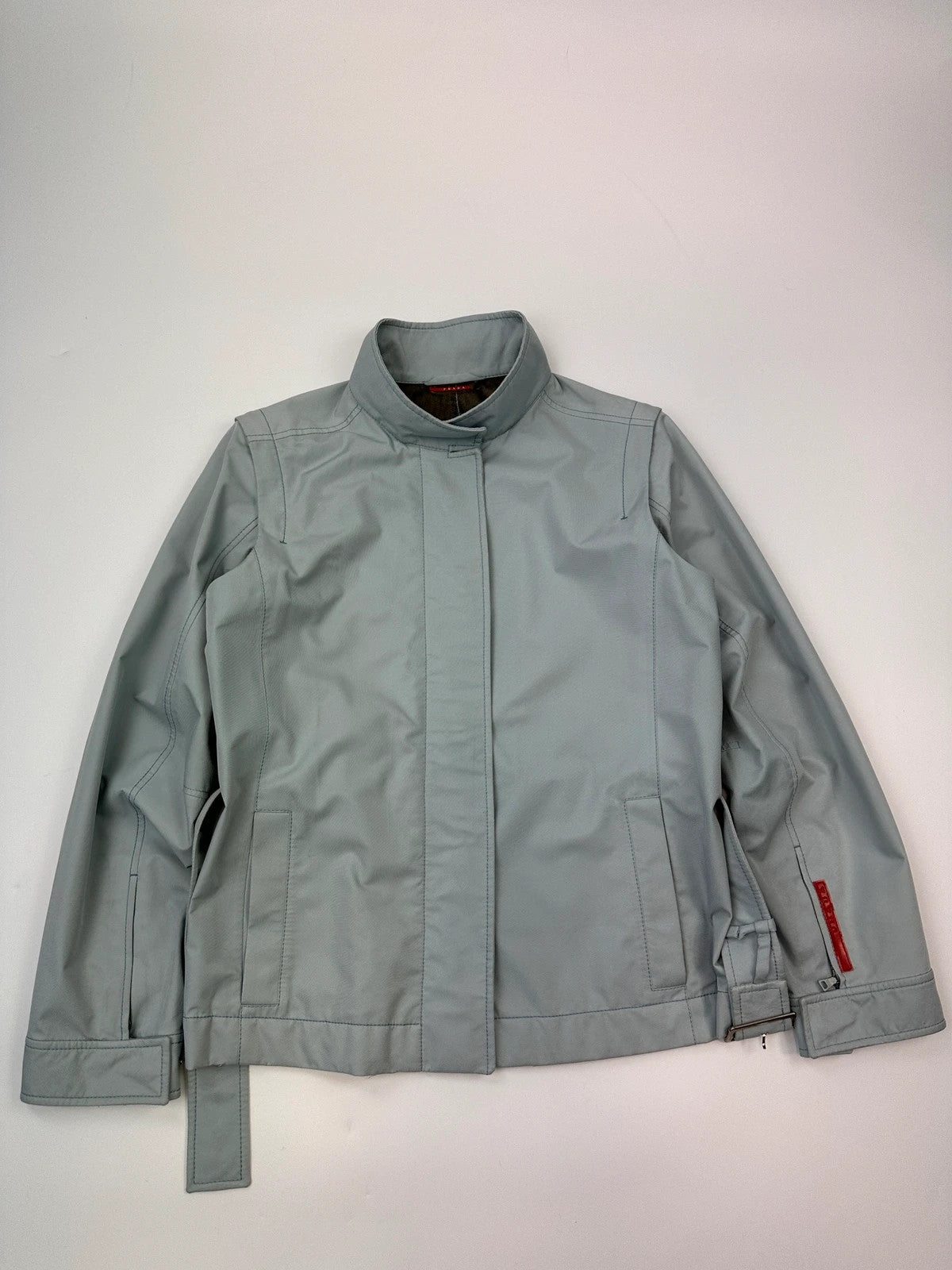 Prada Sport FW2000 Baby Blue Gore-Tex Nylon Belted Jacket With Removable Sleeves