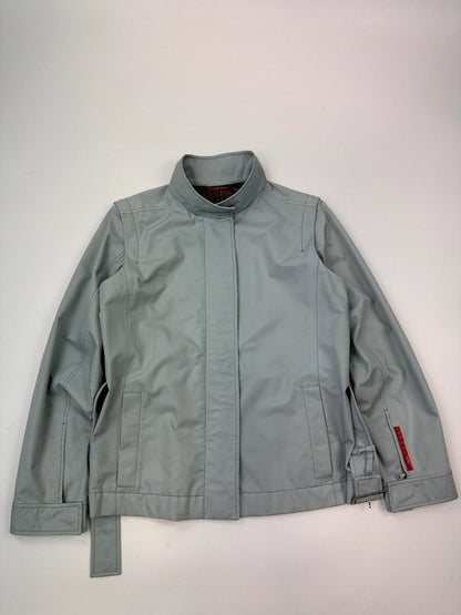 Prada Sport FW2000 Baby Blue Gore-Tex Nylon Belted Jacket With Removable Sleeves