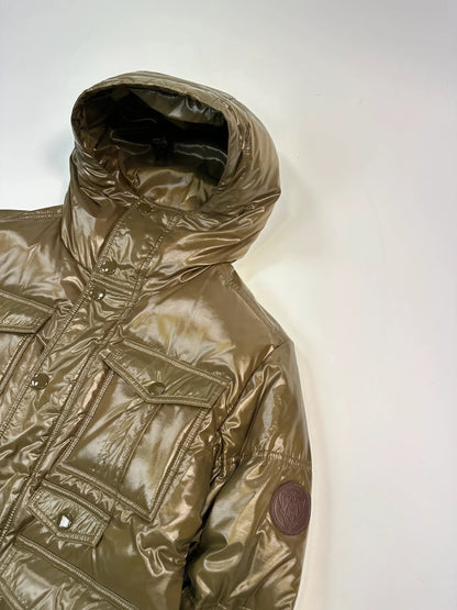 Gucci FW2008 Khaki Shiny Patent Nylon Down Puffer Hooded Jacket