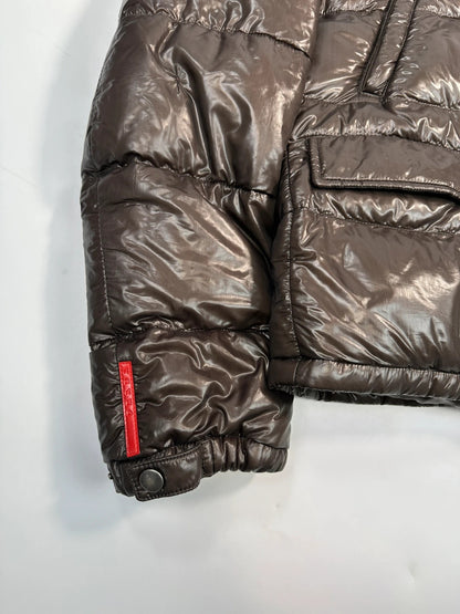 Prada Sport FW2009 Brown Shiny Patent Nylon Hooded Down Puffer Jacket