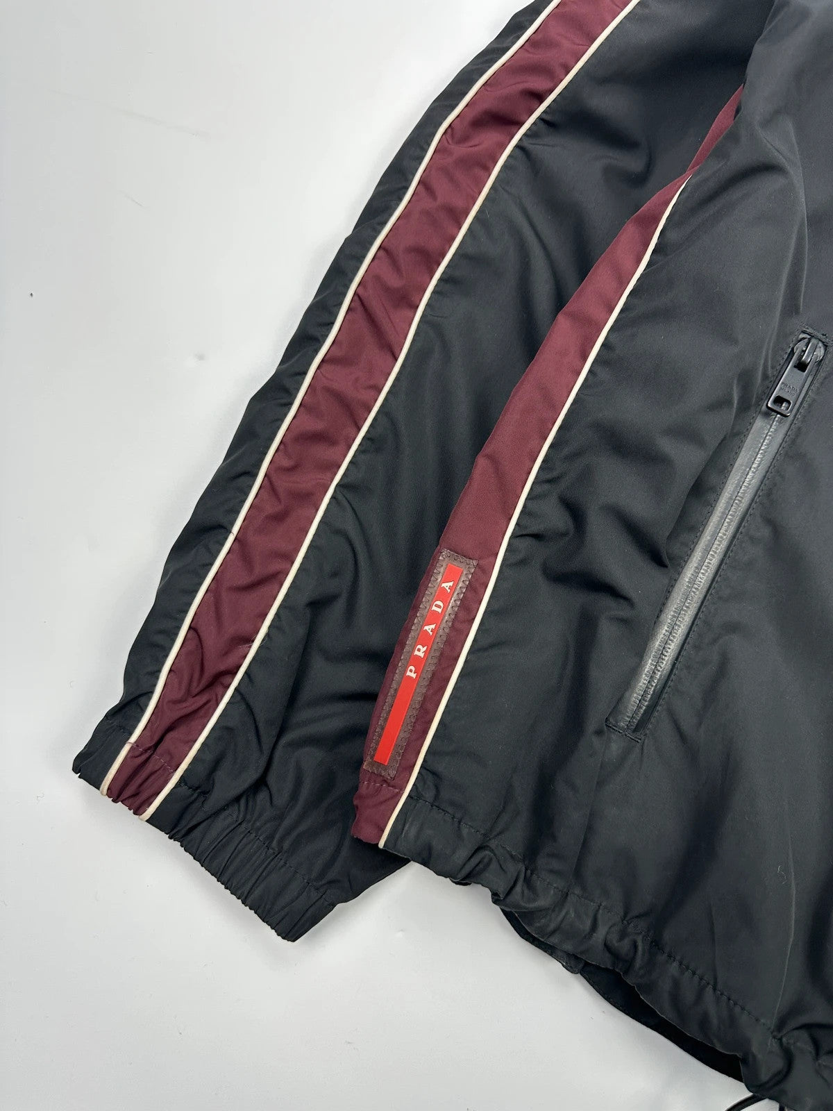 Prada Sport FW2018 Black & Burgundy Nylon Hooded Jacket