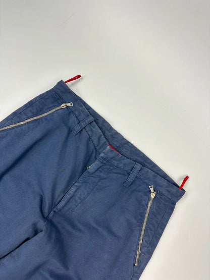 Prada Sport FW2002 Linen Asymetrical Cargo Zip Navy Blue Pants Troussers