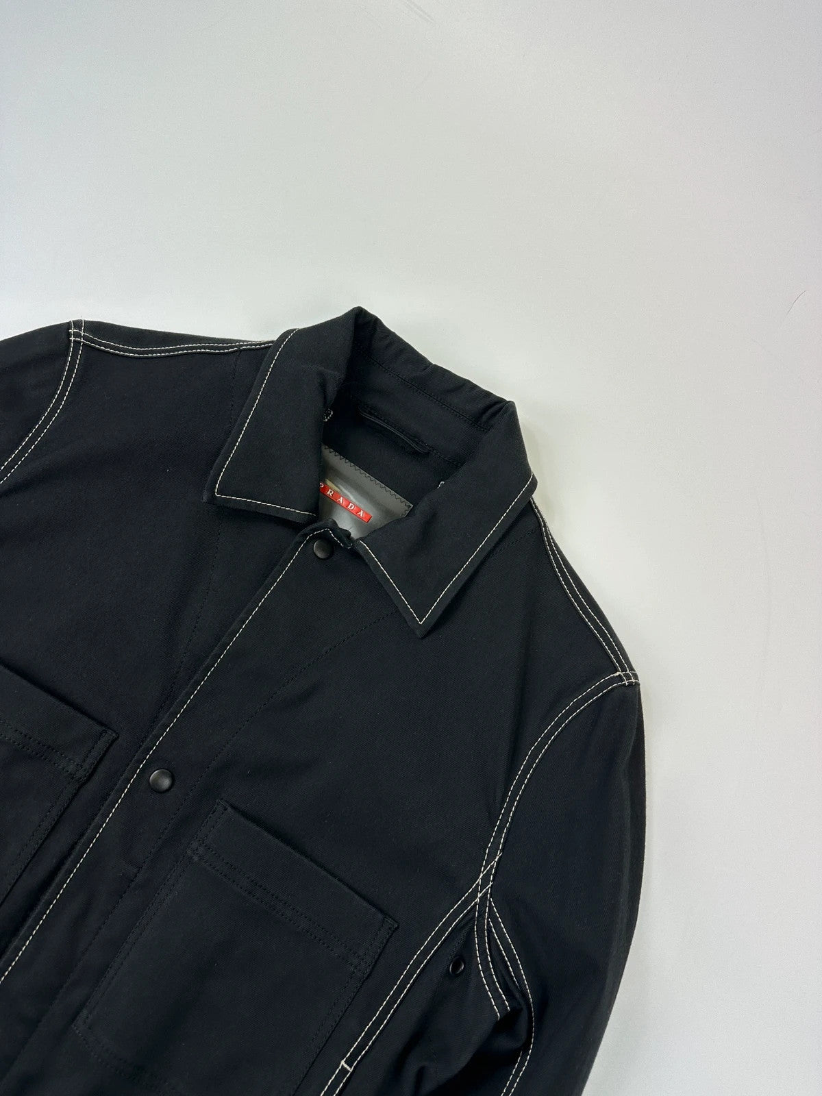 Prada Sport SS2004 Black Contrast White Stitches Work Harrington Jacket