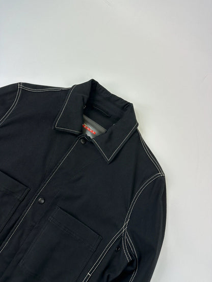 Prada Sport SS2004 Black Contrast White Stitches Work Harrington Jacket