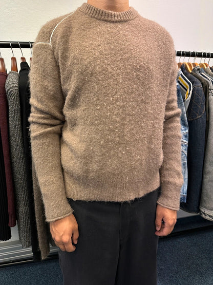 Acne Studio Brown Alpaca Wool White Contrast Stitch Sweater