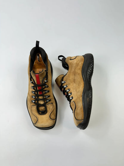 Prada Sport FW1999 Suede Beige Vibram Hikking Puddle Boots