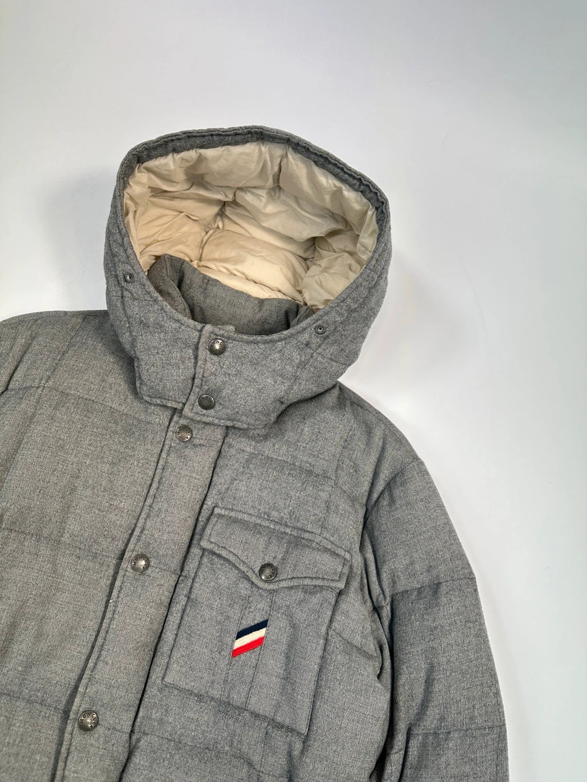 Moncler FW2005 Grey Wool Maya Hooded Down Puffer Jacket