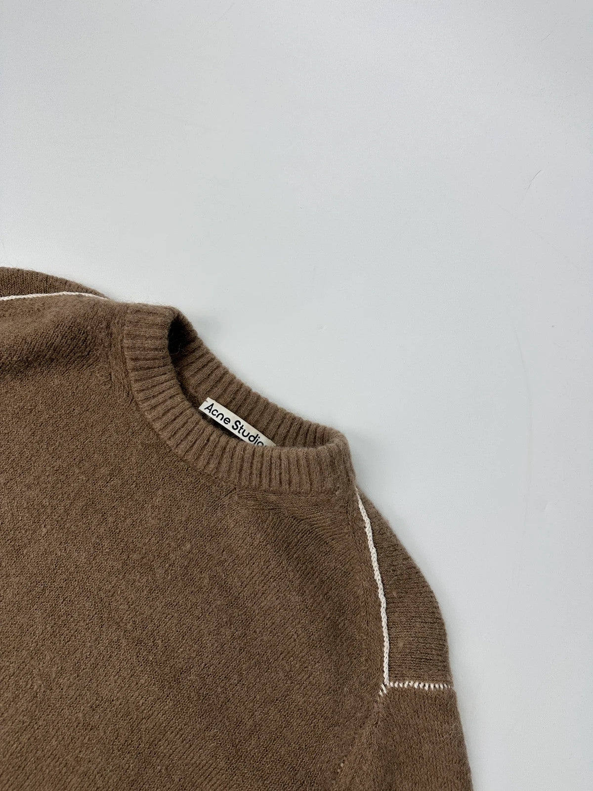 Acne Studio Brown Wool Contrast White Stitches Sweater Knit