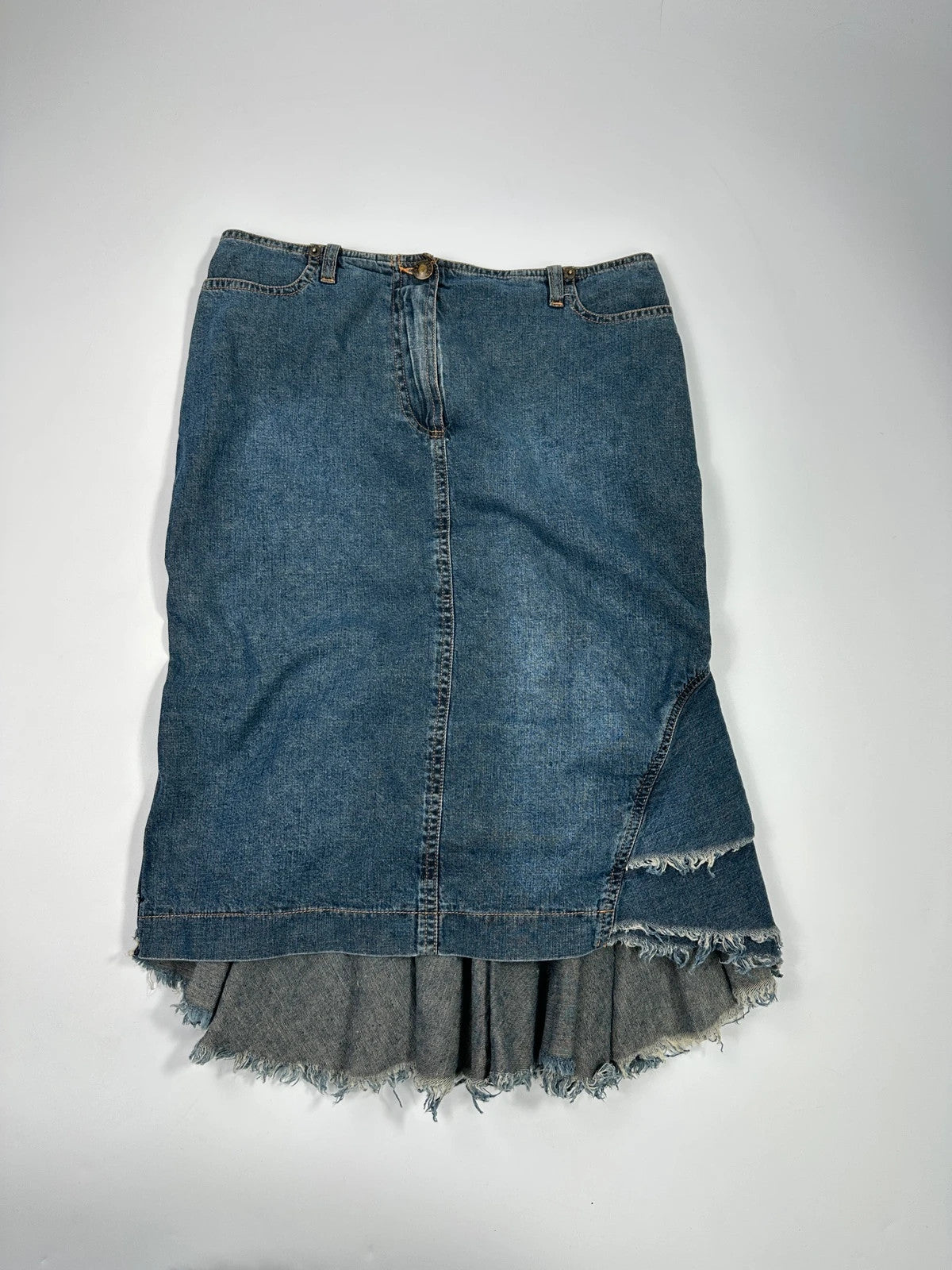 Pleins Sud 90’s Asymetrical Mid Length Fluffy Light Denim Skirt