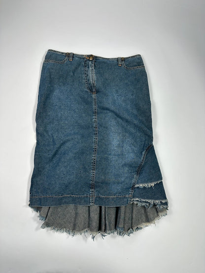 Pleins Sud 90’s Asymetrical Mid Length Fluffy Light Denim Skirt