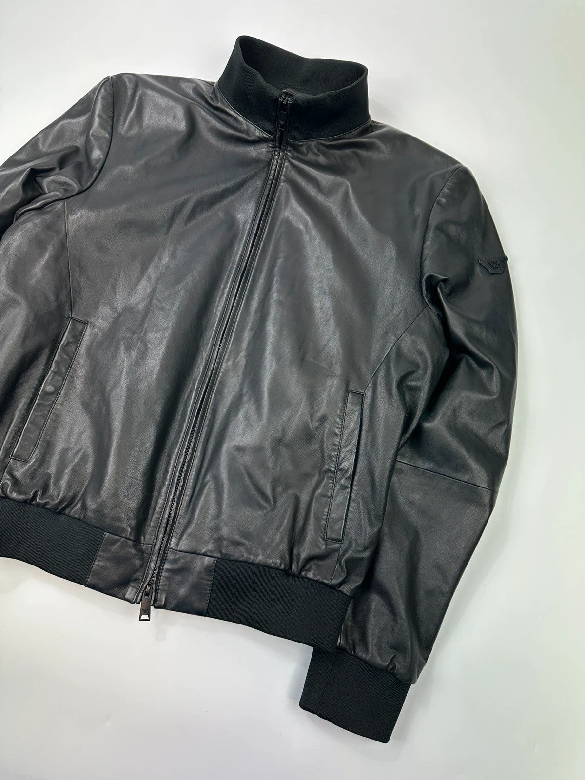 Emporio Armani FW2019 Black Lamb Leather Bomber Jacket