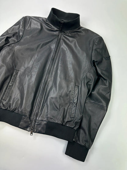 Emporio Armani FW2019 Black Lamb Leather Bomber Jacket