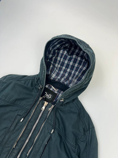 Dolce & Gabbana 00’s Multi Zip Tartan Layer Navy Blue Cotton Hood Jacket