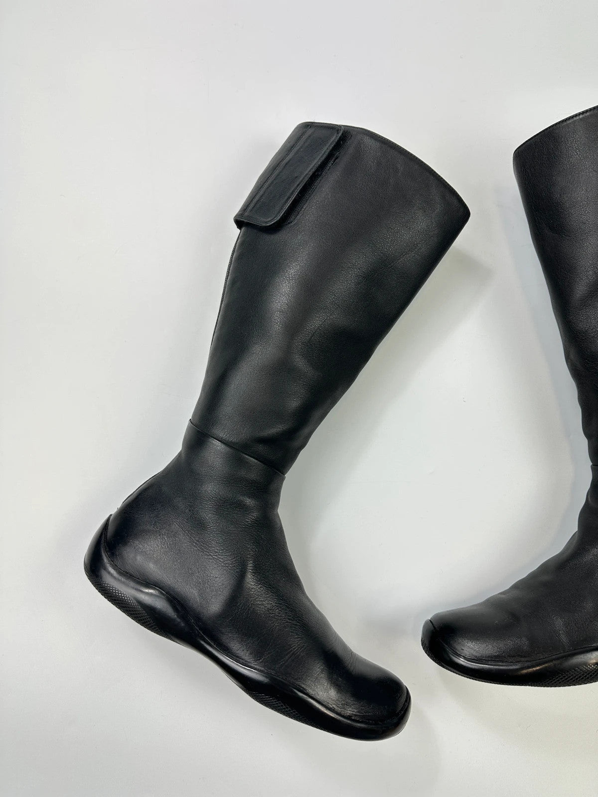 Prada Sport SS1999 High Black Lamb Leather Motor Boots