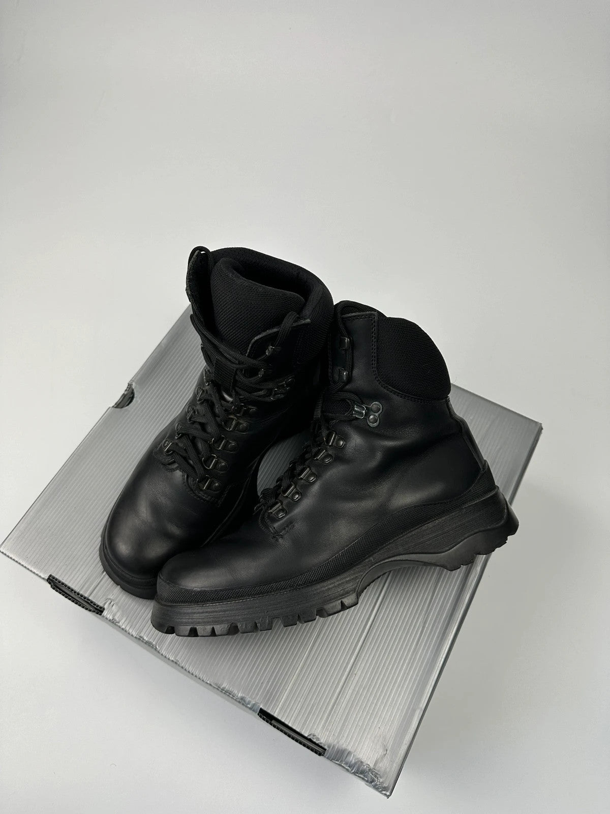 Prada Sport FW1998 Skiskolaer Black Leather Hiking Boots