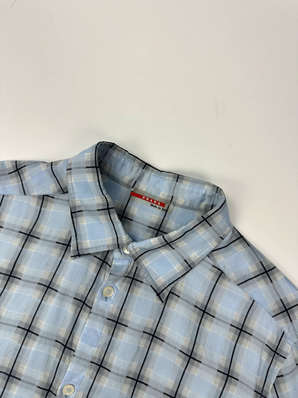 Prada Sport SS2002 Sky Blue & Black Checkered Print Short Sleeves Shirt