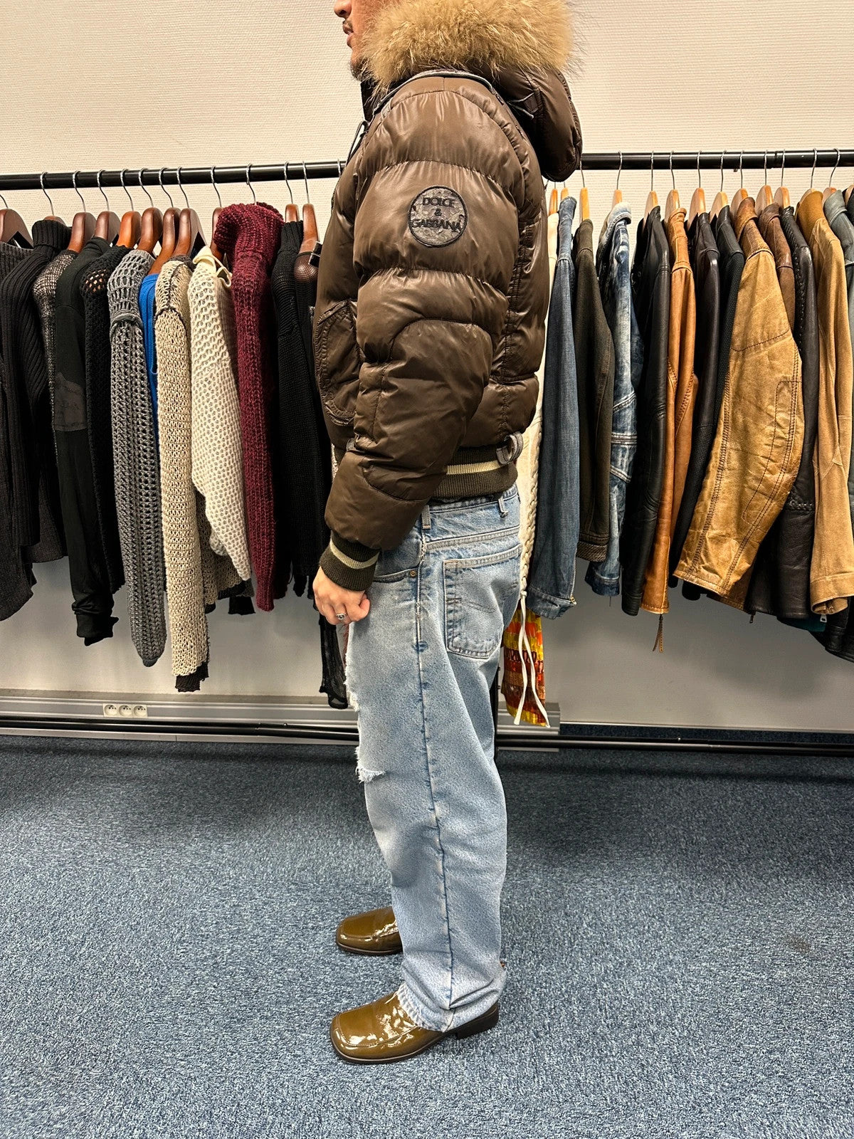 Dolce & Gabbana 00’s Brown Nylon Faux Fur Straps Bomber Hooded Puffer Jacket