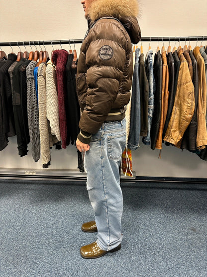 Dolce & Gabbana 00’s Brown Nylon Faux Fur Straps Bomber Hooded Puffer Jacket