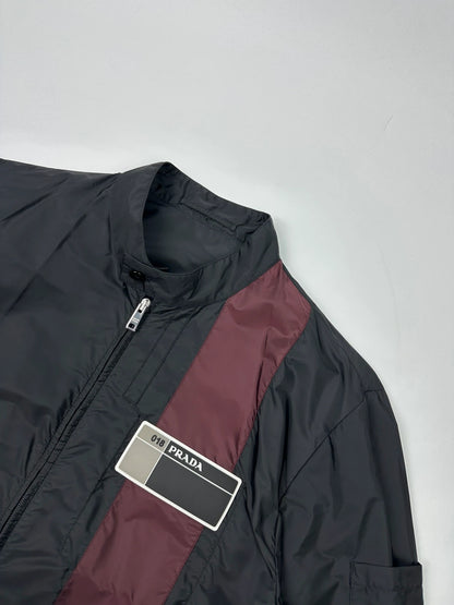 Prada Milano SS2018 Black Light Nylon Burgundy Strip