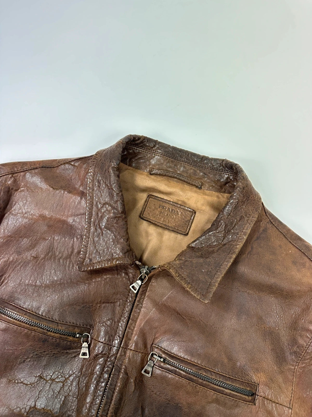 Prada Milano FW07 Brown Eroded Leather Jacket