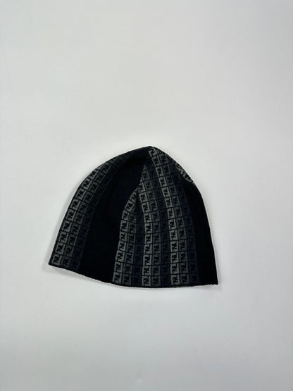 Fendi Black & Grey Wool Multi Monogram FF Logo Beanie