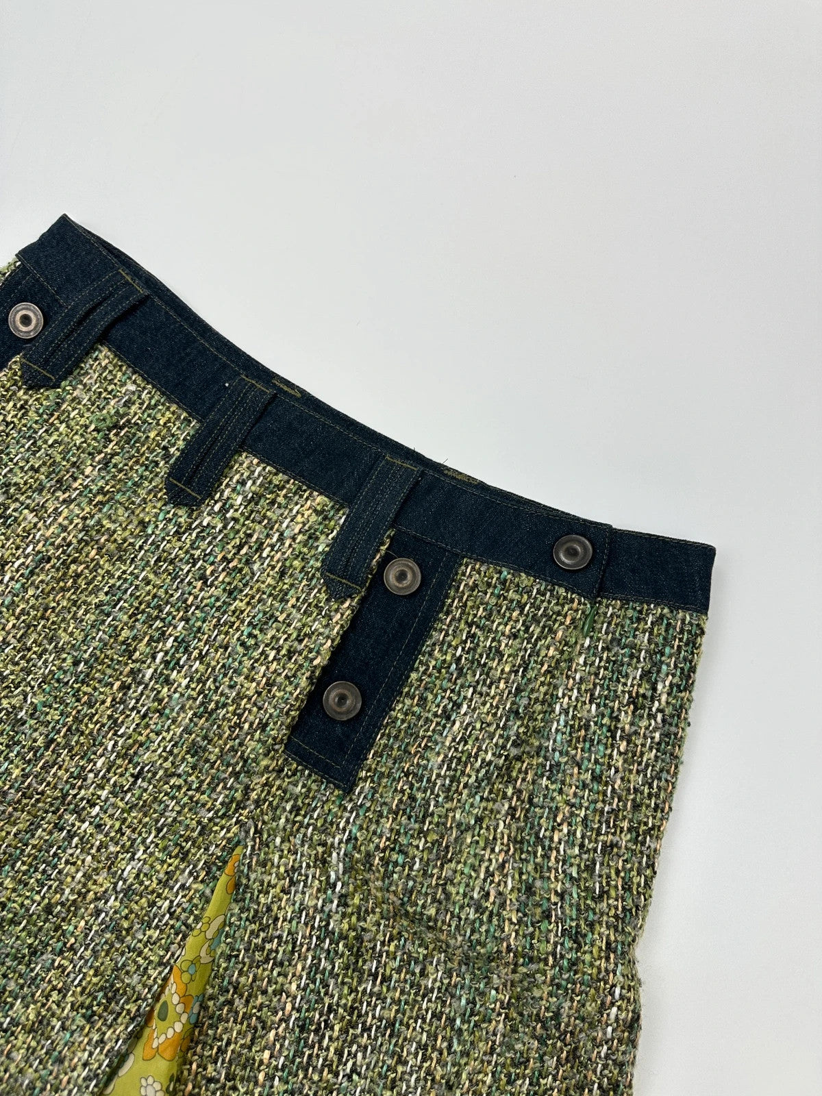 Dolce & Gabbana 00’s Tweeds & Silk Green Denim Waist Skirt