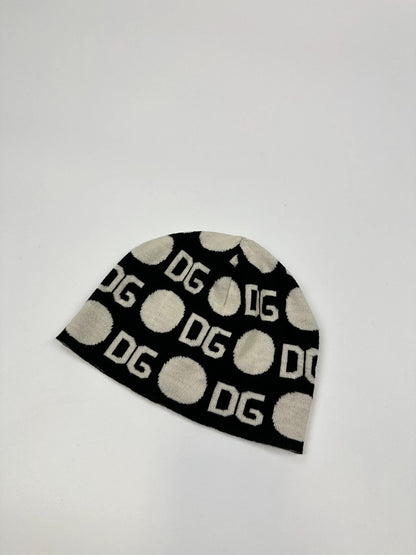 Dolce & Gabbana Black & White Wool Monogram Beanie