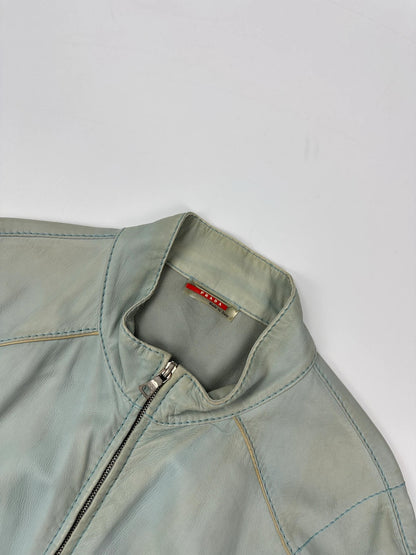 Prada Sport FW2000 Baby Blue Faded Biker Leather Jacket