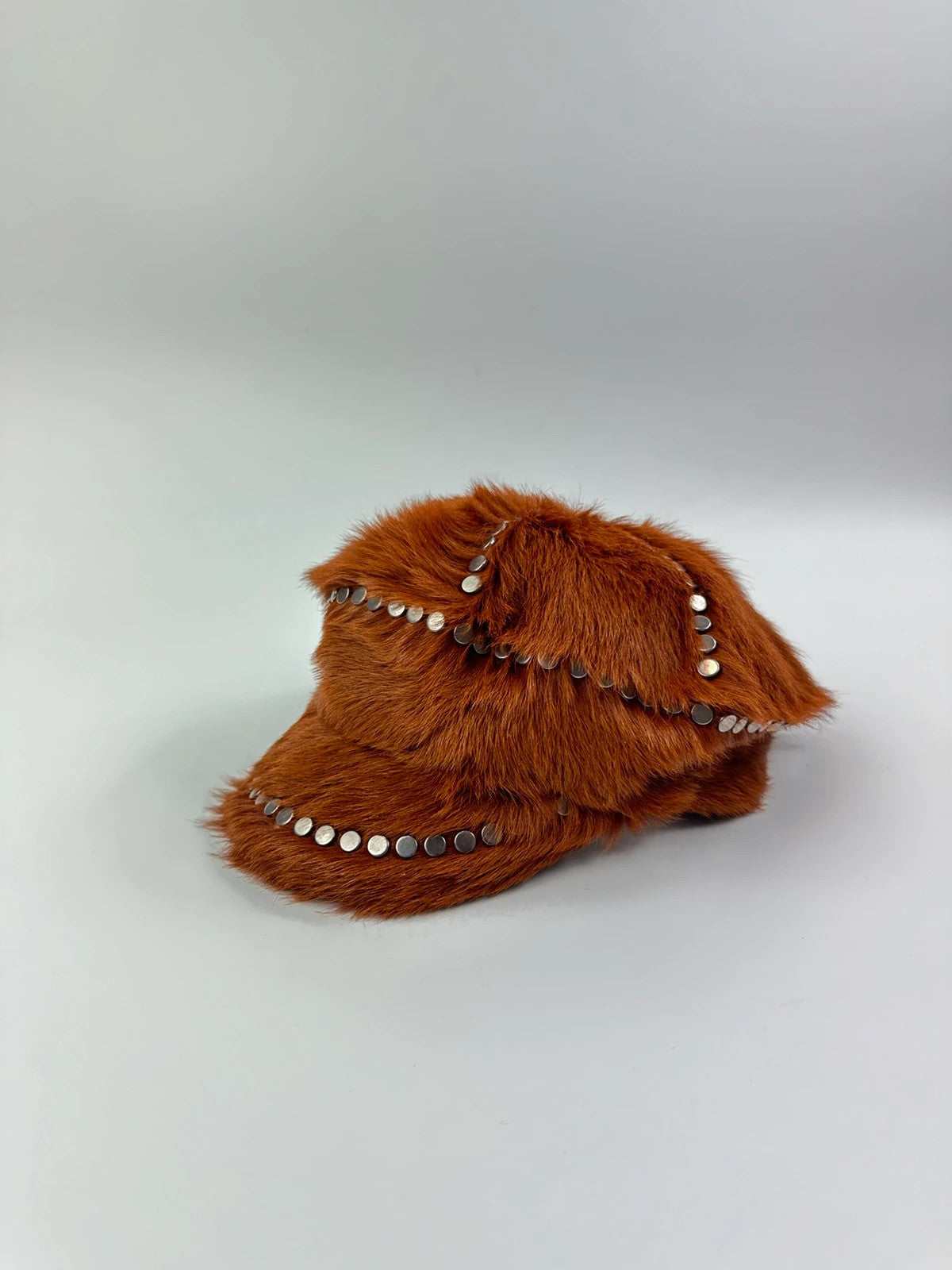 Prada Fall / Winter 2017 Studded Fur Hat Runway Cognac Silver