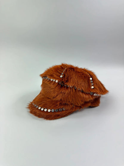 Prada Fall / Winter 2017 Studded Fur Hat Runway Cognac Silver