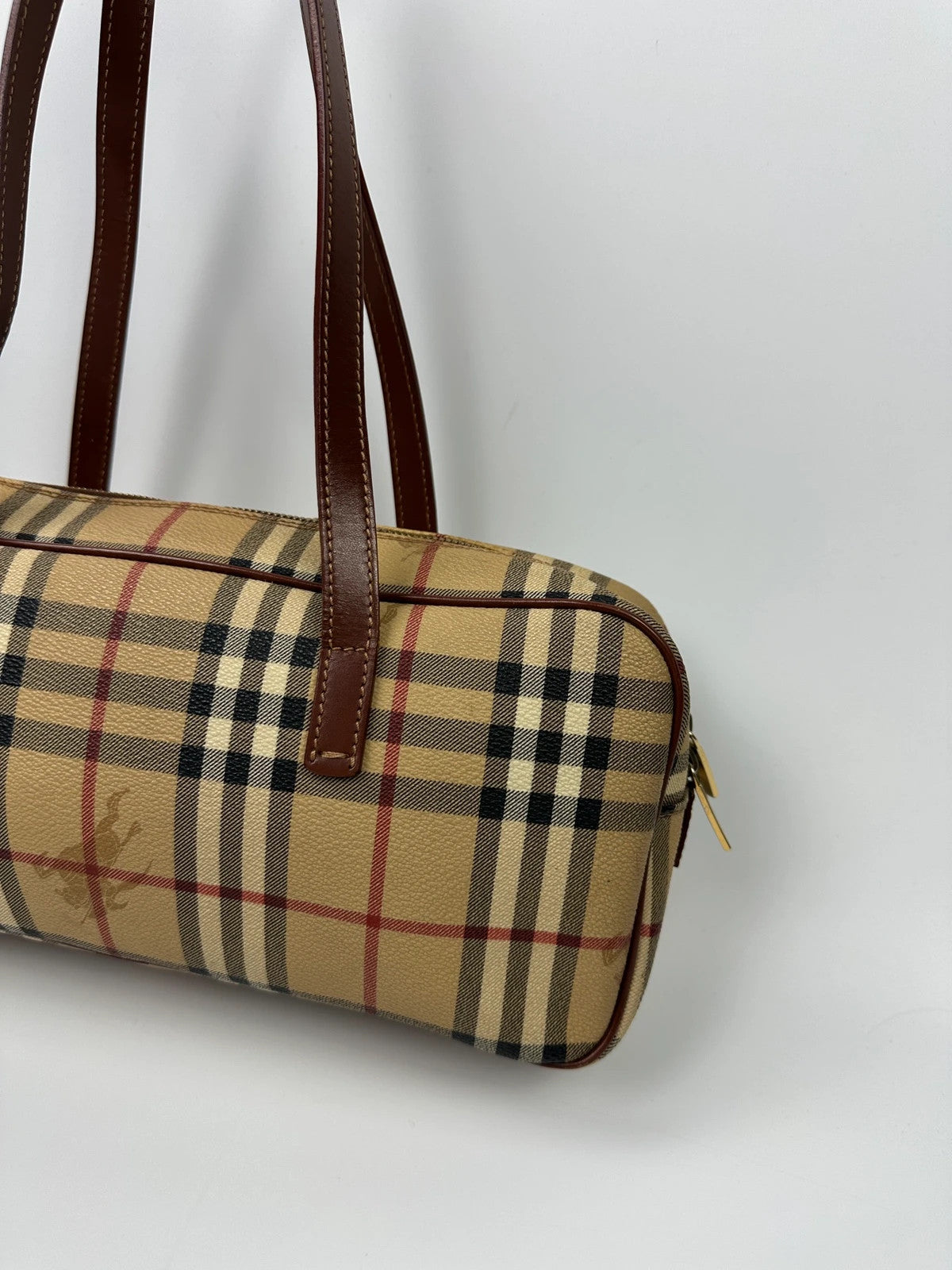 Burberry Beige Tartan Bowling Boston HandBag Shoulder
