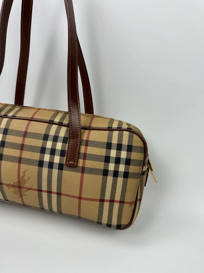 Burberry Beige Tartan Bowling Boston HandBag Shoulder