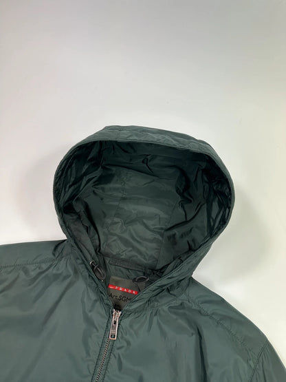 Prada Sport SS2016 Forest Green Triangle Nylon Padded Hooded Windbreaker Jacket